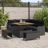 Lauko baldų komplektas Sodo Sofų Rinkinys su pagalve 8 pcs Juoda poliratanas