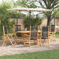 Lauko baldų komplektas Sodo valgomojo komplektas 7 pcs Juoda Kietos akacijos mediena