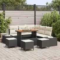 Lauko baldų komplektas Sodo Sofų Rinkinys su pagalve 9 pcs Juoda Poli ratanas
