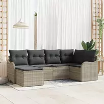 Lauko baldų komplektas Sodo Sofų Rinkinys su pagalve 6 pcs Šviesiai pilka Poli ratanas