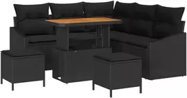 Sodo Sofų Rinkinys su pagalve 8 pcs Juoda Poli ratanas