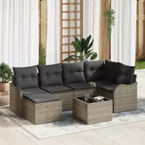 Lauko baldų komplektas Sodo Sofų Rinkinys su pagalve 7 pcs Pilka Poli ratanas