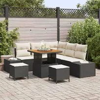 Lauko baldų komplektas Sodo Sofų Rinkinys su pagalve 8 pcs Juoda Poli ratanas