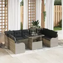 Lauko baldų komplektas Sodo Sofų Rinkinys 10 pcs Šviesiai pilka Poli ratanas