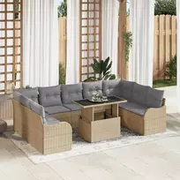 Lauko baldų komplektas Sodo Sofų Rinkinys su pagalve 10 pcs Smėlio Poli ratanas