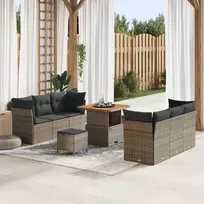 Lauko baldų komplektas Sodo Sofų Rinkinys 9 pcs Pilka poliratanas