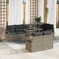 Lauko baldų komplektas Sodo Sofų Rinkinys su pagalve 9 pcs Pilka Poli ratanas