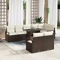 Lauko baldų komplektas Sodo Sofų Rinkinys su saugykla 9 pcs Ruda Poli ratanas