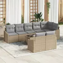 Lauko baldų komplektas Sofos komplektas su pagalve 9 pcs Smėlio poliratanas