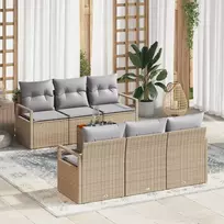 Lauko baldų komplektas Sodo Sofų Rinkinys su pagalve 7 pcs Smėlio poliratanas