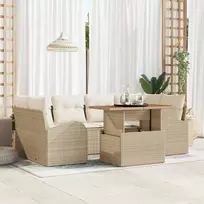 Lauko baldų komplektas Sodo Sofų Rinkinys su saugykla 7 pcs Smėlio Poli ratanas