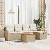 Lauko baldų komplektas Sodo Sofų Rinkinys su pagalve 6 pcs Smėlio Poli ratanas
