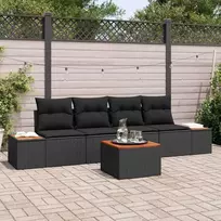 Lauko baldų komplektas Sodo Sofų Rinkinys su pagalve 5 pcs Juoda Poli ratanas
