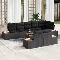 Lauko baldų komplektas Sodo Sofų Rinkinys su pagalve 9 pcs Juoda Poli ratanas