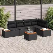 Lauko baldų komplektas Sodo Sofų Rinkinys su pagalve 6 pcs Juoda Poli ratanas