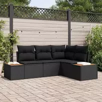Lauko baldų komplektas Sodo Sofų Rinkinys su pagalve 5 pcs Juoda Poli ratanas