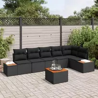 Lauko baldų komplektas Sodo Sofų Rinkinys su pagalve 7 pcs Juoda Poli ratanas