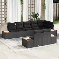 Lauko baldų komplektas Sodo Sofų Rinkinys su pagalve 8 pcs Juoda Poli ratanas