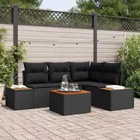 Lauko baldų komplektas Sodo Sofų Rinkinys su pagalve 5 pcs Juoda Poli ratanas
