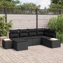 Lauko baldų komplektas Sodo Sofų Rinkinys su pagalve 6 pcs Juoda poliratanas