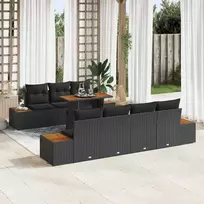 Lauko baldų komplektas Sodo Sofų Rinkinys su pagalve 8 pcs Juoda Poli ratanas