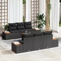 Lauko baldų komplektas Sodo Sofų Rinkinys su pagalve 7 pcs Juoda Poli ratanas