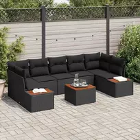 Lauko baldų komplektas Sodo Sofų Rinkinys su pagalve 8 pcs Juoda Poli ratanas