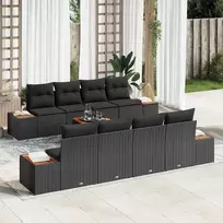 Lauko baldų komplektas Sodo Sofų Rinkinys su pagalve 9 pcs Juoda Poli ratanas