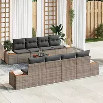 Lauko baldų komplektas Sodo Sofų Rinkinys su saugykla 9 pcs Pilka Poli ratanas