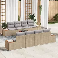 Lauko baldų komplektas Sodo Sofų Rinkinys su saugykla 9 pcs Smėlio Poli ratanas