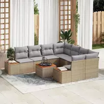 Lauko baldų komplektas Sodo Sofų Rinkinys su pagalve 9 pcs Smėlio Poli ratanas