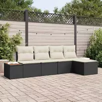 Sodo Sofų Rinkinys 6 pcs Juoda ir kreminė Poliratanas
