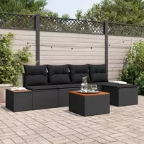 Sodo Sofų Rinkinys su pagalve 6 pcs Juoda Poliratanas