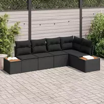 Sodo Sofų Rinkinys su pagalve 5 pcs Juoda Poli ratanas