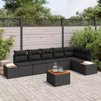 Sodo Sofų Rinkinys su pagalve 6 pcs Juoda Poliratanas