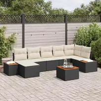 Sodo Sofų Rinkinys 8 pcs Juoda ir kreminė Poliratanas