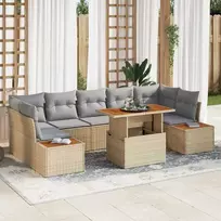 Lauko baldų komplektas Sodo Sofų Rinkinys su saugykla 8 pcs Smėlio Poli ratanas