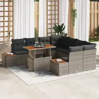 Lauko baldų komplektas Sodo Sofų Rinkinys su saugykla 9 pcs Pilka Poli ratanas