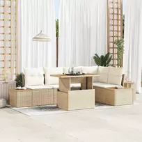 Lauko baldų komplektas Sodo Sofų Rinkinys su saugykla 6 pcs Smėlio Poli ratanas