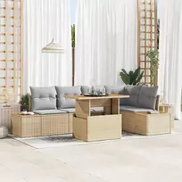 Sodo Sofų Rinkinys su saugykla 6 pcs Smėlio Poli ratanas