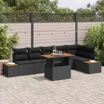 Lauko baldų komplektas Sodo Sofų Rinkinys su saugykla 7 pcs Juoda Poli ratanas