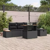 Lauko baldų komplektas Sodo Sofų Rinkinys su pagalve 6 pcs Juoda poliratanas