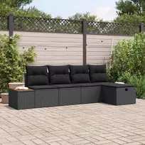 Sodo Sofų Rinkinys su pagalve 5 pcs Juoda Poli ratanas