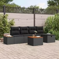 Sodo Sofų Rinkinys su pagalve 6 pcs Juoda Poli ratanas