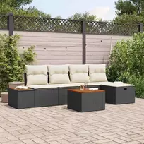 Sodo Sofų Rinkinys su pagalve 6 pcs Juoda Poli ratanas