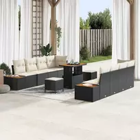 Sodo Sofų Rinkinys su pagalve 11 pcs Juoda Poli ratanas