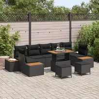 Sodo Sofų Rinkinys su pagalve 10 pcs Juoda Poli ratanas