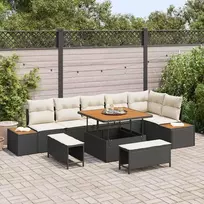 Sodo Sofų Rinkinys su pagalve 9 pcs Juoda Poli ratanas