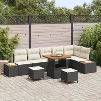 Sodo Sofų Rinkinys su pagalve 9 pcs Juoda Poli ratanas
