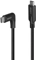 USB Kabelis - LINDY USB 3.2 Type C Laidas, M/M, 90° Dešinysis Kampas, 10Gbps, 60W PD, 1.5 m, Juodas